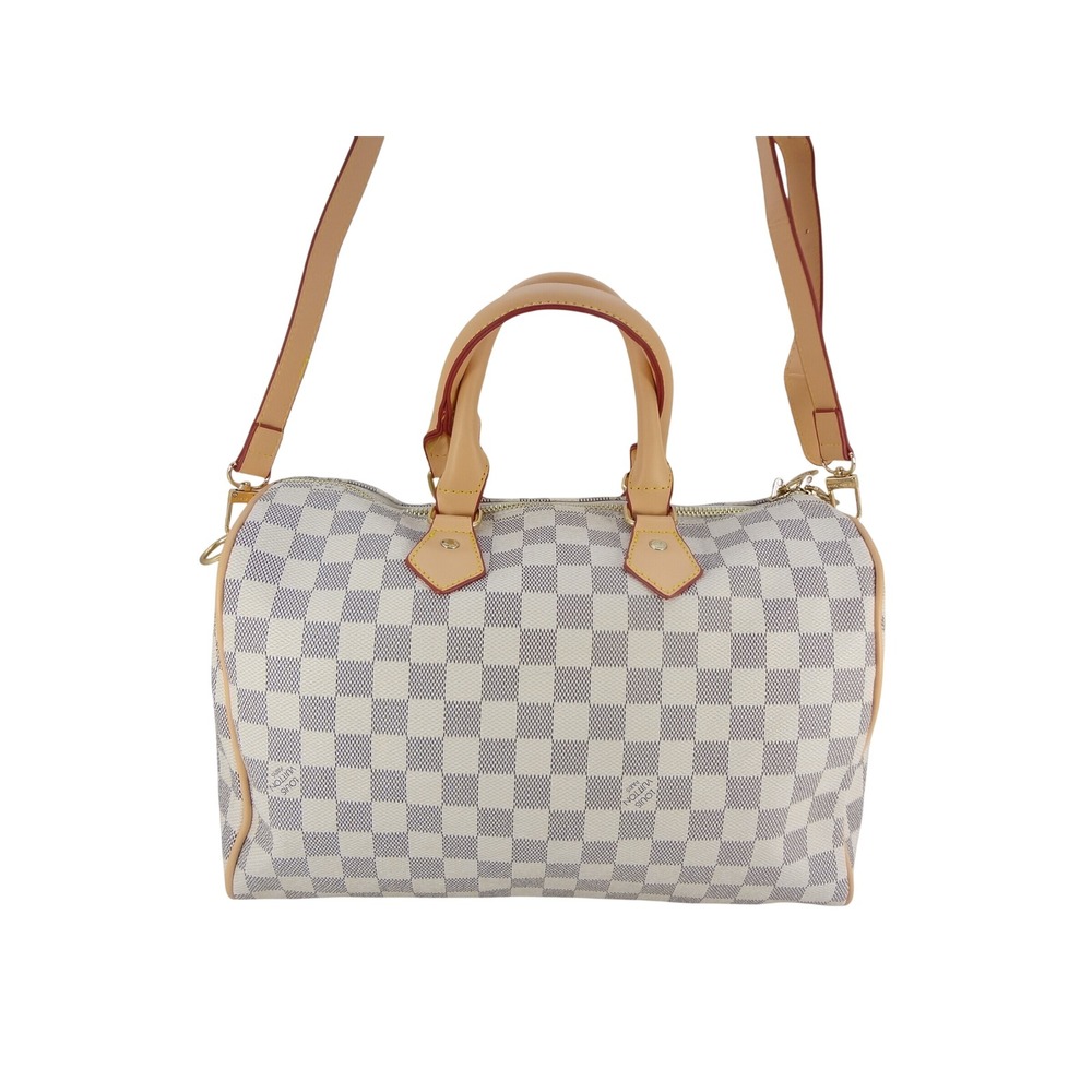 Luxury Handbag Shoulder Bag Checkerboard White Grey Dual Handle Shoulder Strap - Picture 3 of 7